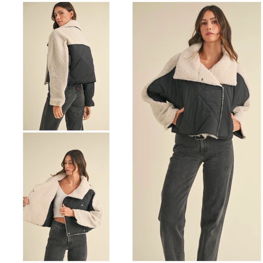 EUC VICI Collection MABLE Cropped Quilted Shearling Teddy Light Puff Javkey S​​